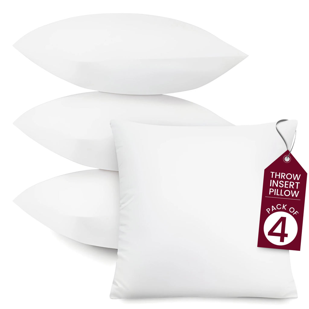 Lux Decor Throw Pillow Inserts – Set of 4 Soft Square Cushions with Fluffy, Supportive Fill for Bed, Sofa & Chair