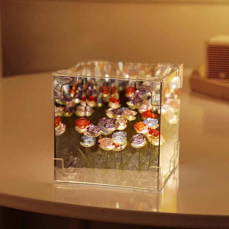 Romantic Rose Flower Box Handmade Led Tulip Night Light DIY Material Package Desktop Ornament Mirror Box Valentine's Day Gift