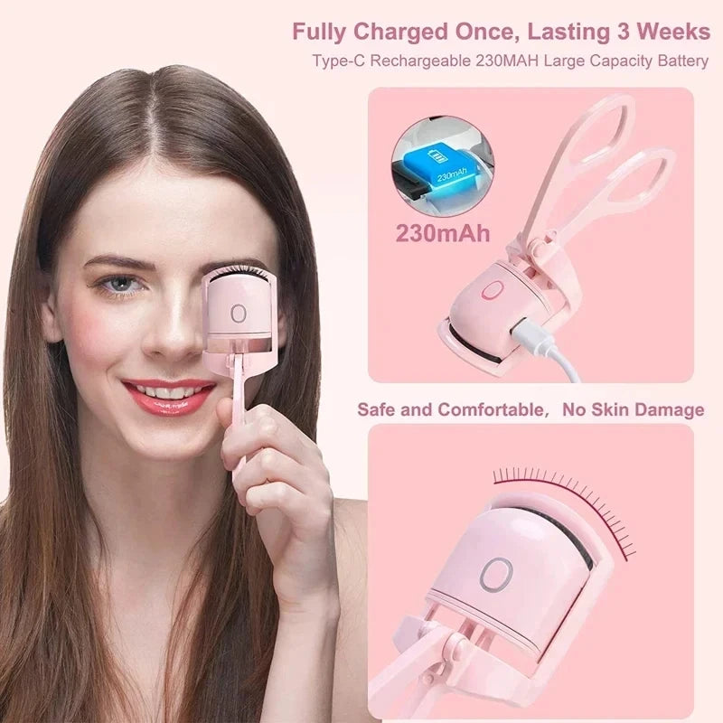 Heated Eyelash Curler with Lcd Display Silicone Pads Eyelash Protection Natural Curling Without Damaging Eyelashes Rechargeable