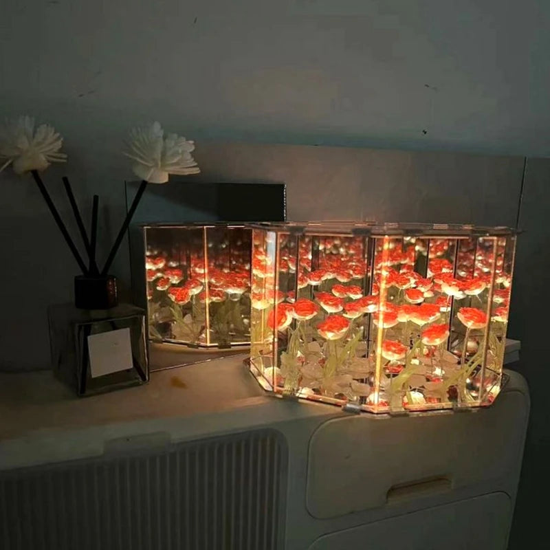 DIY Tulip Rose Mirror Cube Lamp Ornament Three-Dimensional Night light Material Package Handmade Craft Birthday Gifts