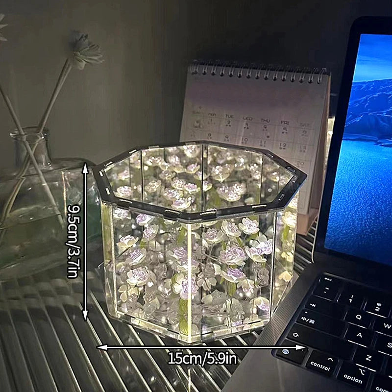 DIY Tulip Rose Mirror Cube Lamp Ornament Three-Dimensional Night light Material Package Handmade Craft Birthday Gifts