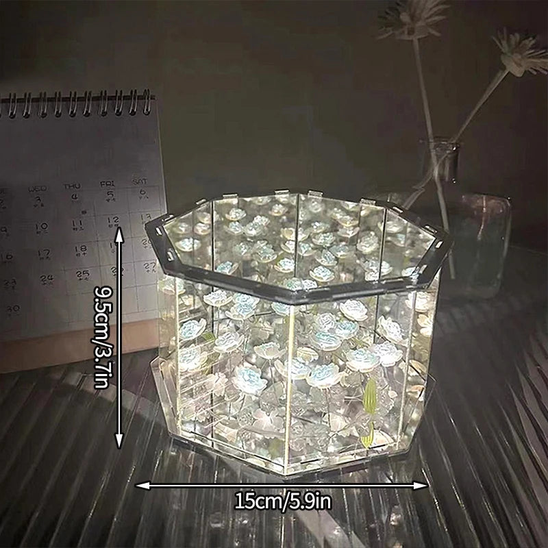 DIY Tulip Rose Mirror Cube Lamp Ornament Three-Dimensional Night light Material Package Handmade Craft Birthday Gifts