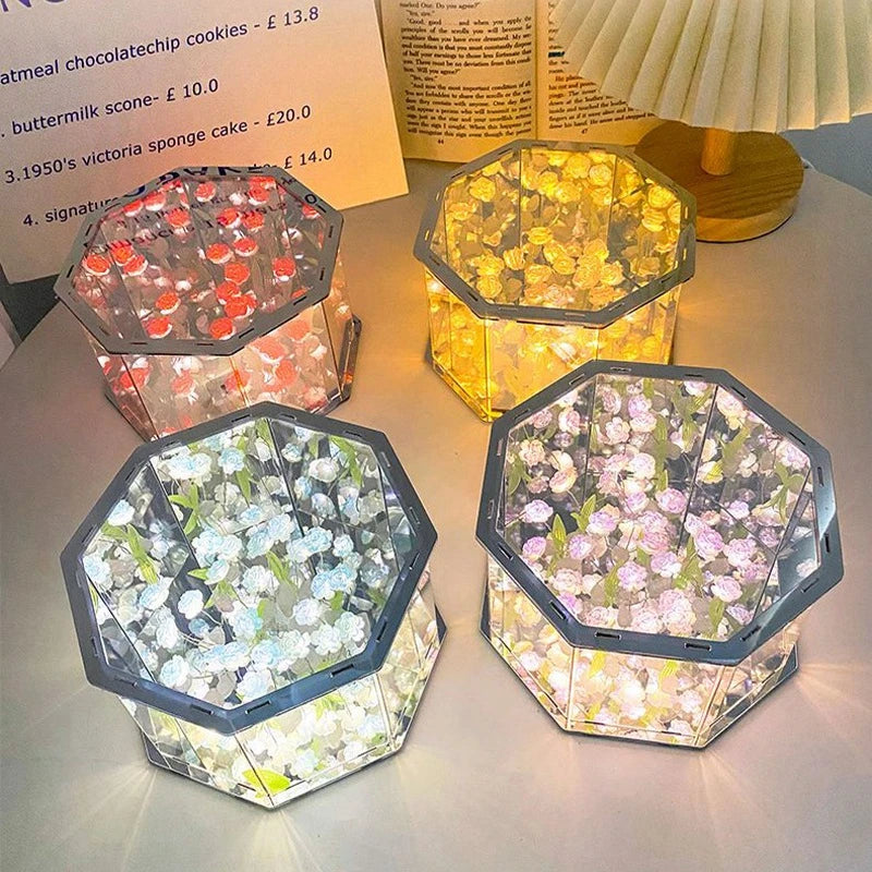DIY Tulip Rose Mirror Cube Lamp Ornament Three-Dimensional Night light Material Package Handmade Craft Birthday Gifts