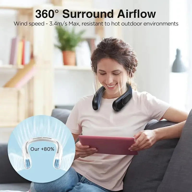 2025 New Upgrade Air Conditioner Features Neck-hanging Fan For Rapid Cooling Long Battery Life And Super Strong Wind Force