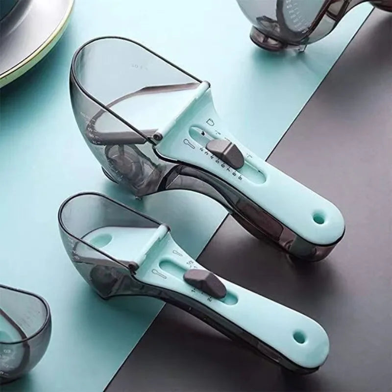 2pcs Adjustable Measuring Cups And Spoons Plastic Scoop Measuring Cup With Magnetic, For Dry And Liquid Ingredient Kitchen Tools