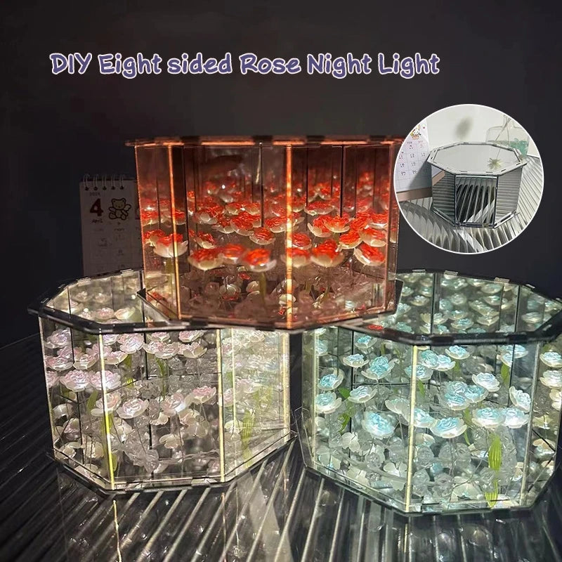 DIY Tulip Rose Mirror Cube Lamp Ornament Three-Dimensional Night light Material Package Handmade Craft Birthday Gifts