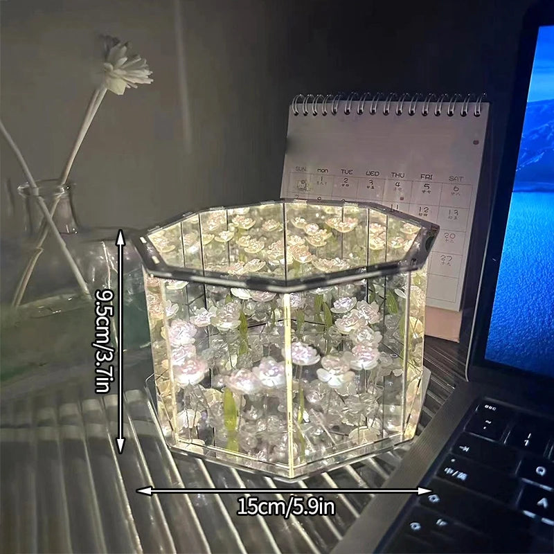 DIY Tulip Rose Mirror Cube Lamp Ornament Three-Dimensional Night light Material Package Handmade Craft Birthday Gifts