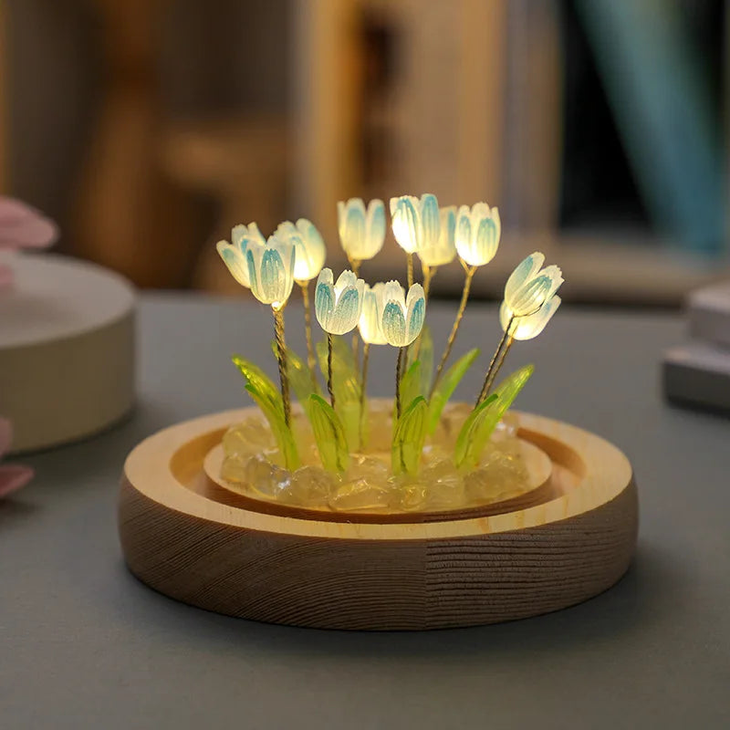 Artificial Tulip Flower Night Light Handmade DIY Bedside Lamp LED Night Lamp Bedroom Decor Christmas Birthday Gifts Table Lamp