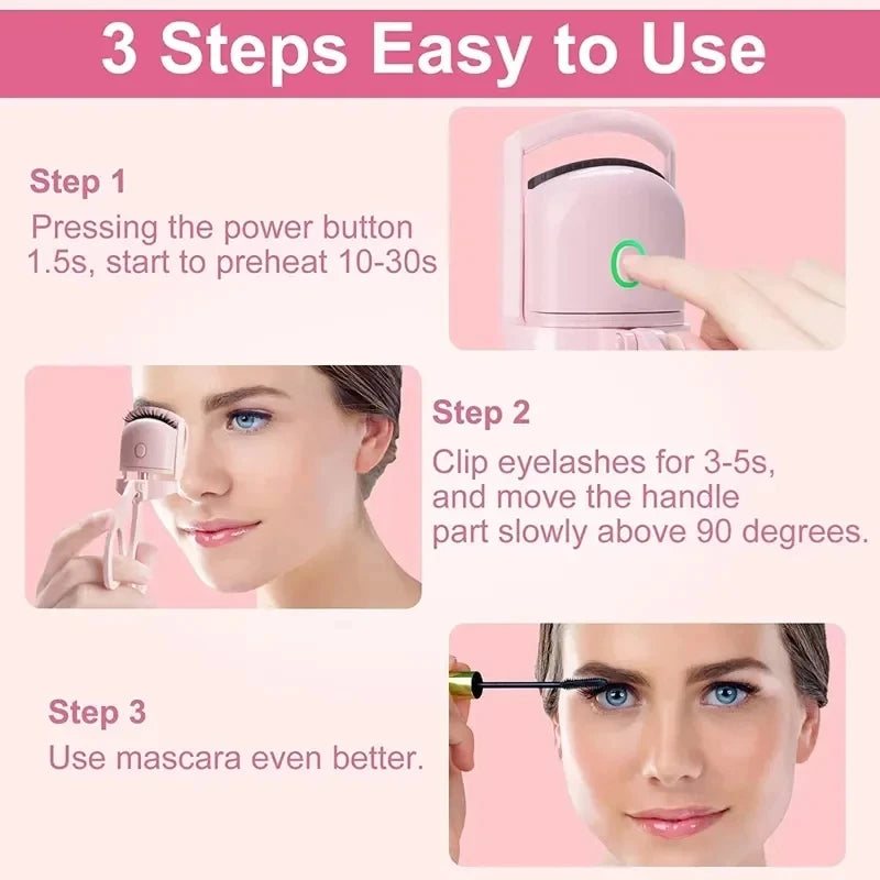Heated Eyelash Curler with Lcd Display Silicone Pads Eyelash Protection Natural Curling Without Damaging Eyelashes Rechargeable
