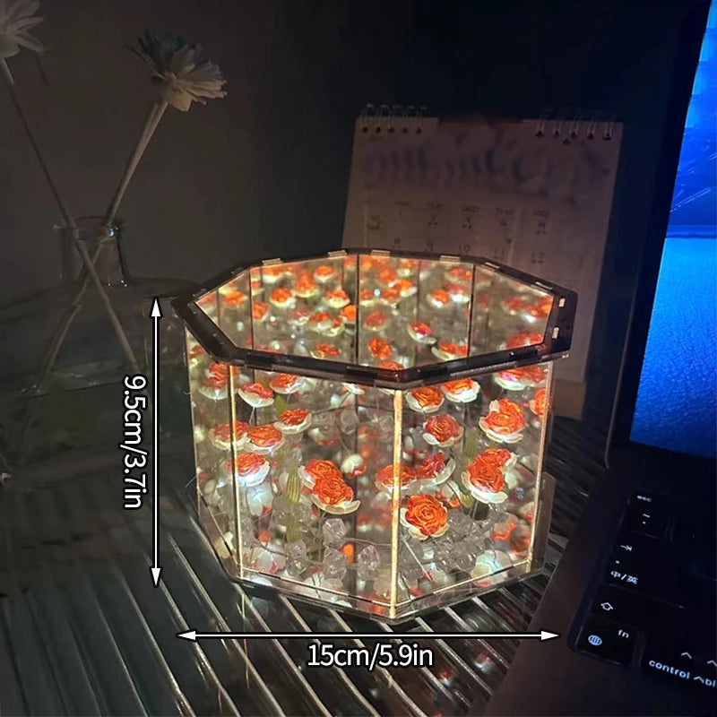 DIY Tulip Rose Mirror Cube Lamp Ornament Three-Dimensional Night light Material Package Handmade Craft Birthday Gifts