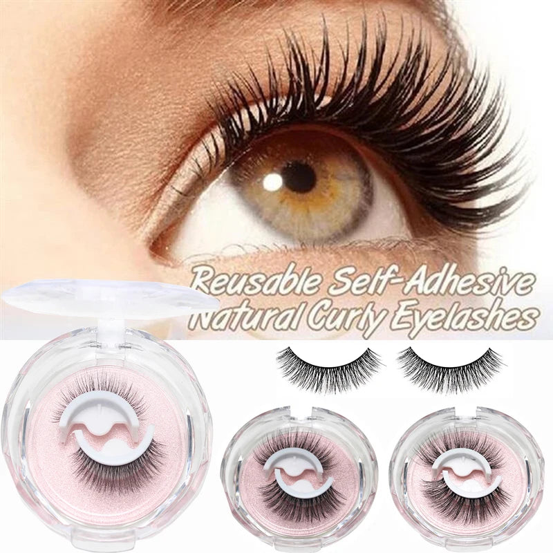 1Pair Makeup Self-adhesive Faux Mink False Eyelashes No Residue On The Skin 3D False Eyelashes Reusable Natural Long Eyelashes