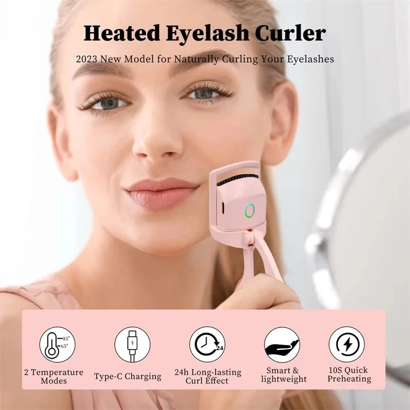 Heated Eyelash Curler with Lcd Display Silicone Pads Eyelash Protection Natural Curling Without Damaging Eyelashes Rechargeable
