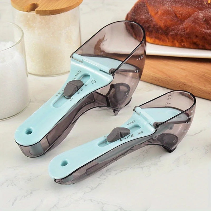 2pcs Adjustable Measuring Cups And Spoons Plastic Scoop Measuring Cup With Magnetic, For Dry And Liquid Ingredient Kitchen Tools
