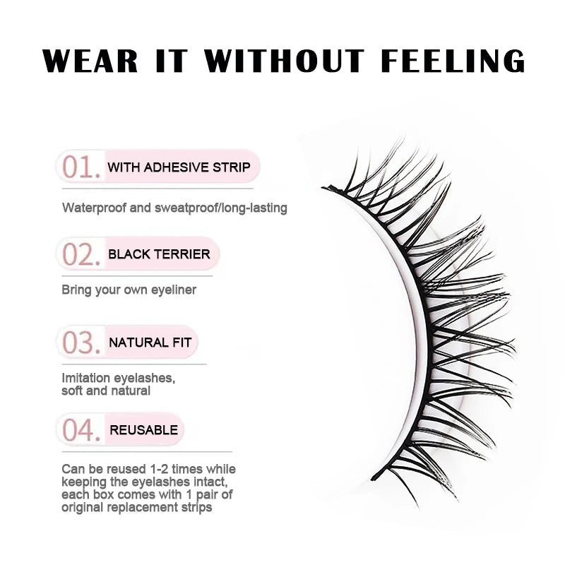 1Pair Makeup Self-adhesive Faux Mink False Eyelashes No Residue On The Skin 3D False Eyelashes Reusable Natural Long Eyelashes