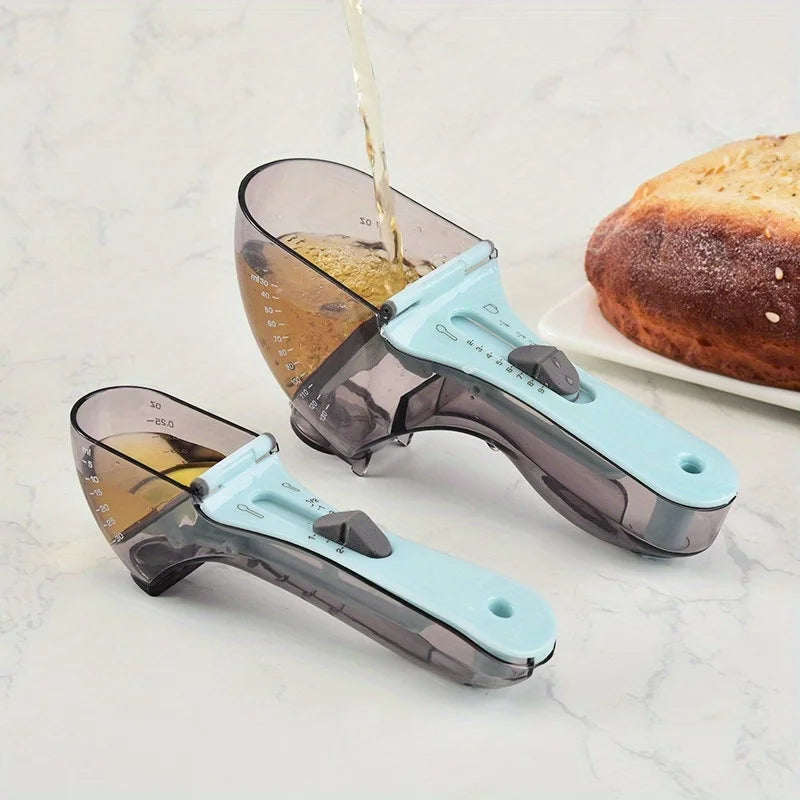 2pcs Adjustable Measuring Cups And Spoons Plastic Scoop Measuring Cup With Magnetic, For Dry And Liquid Ingredient Kitchen Tools