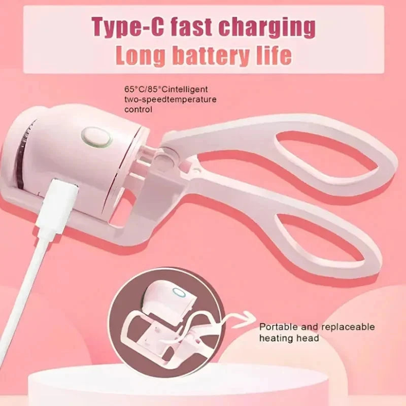 Heated Eyelash Curler with Lcd Display Silicone Pads Eyelash Protection Natural Curling Without Damaging Eyelashes Rechargeable
