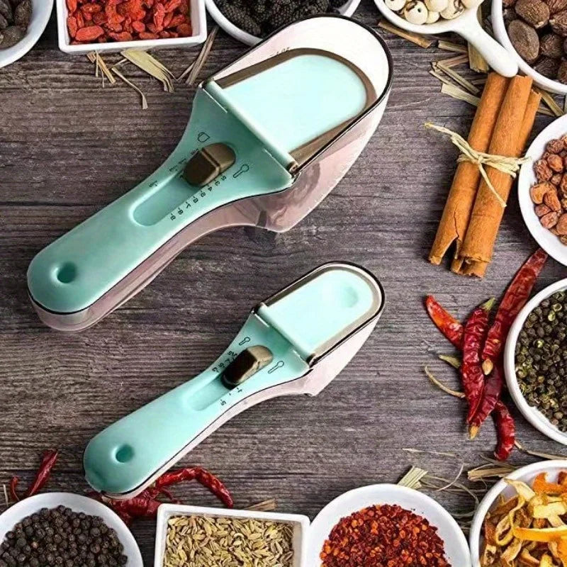 2pcs Adjustable Measuring Cups And Spoons Plastic Scoop Measuring Cup With Magnetic, For Dry And Liquid Ingredient Kitchen Tools