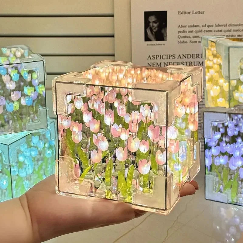 Handmade DIY Tulip Flower Cube Night Light GT Full Set of Material Package Room Decoration Couple Birthday Gift Night Light