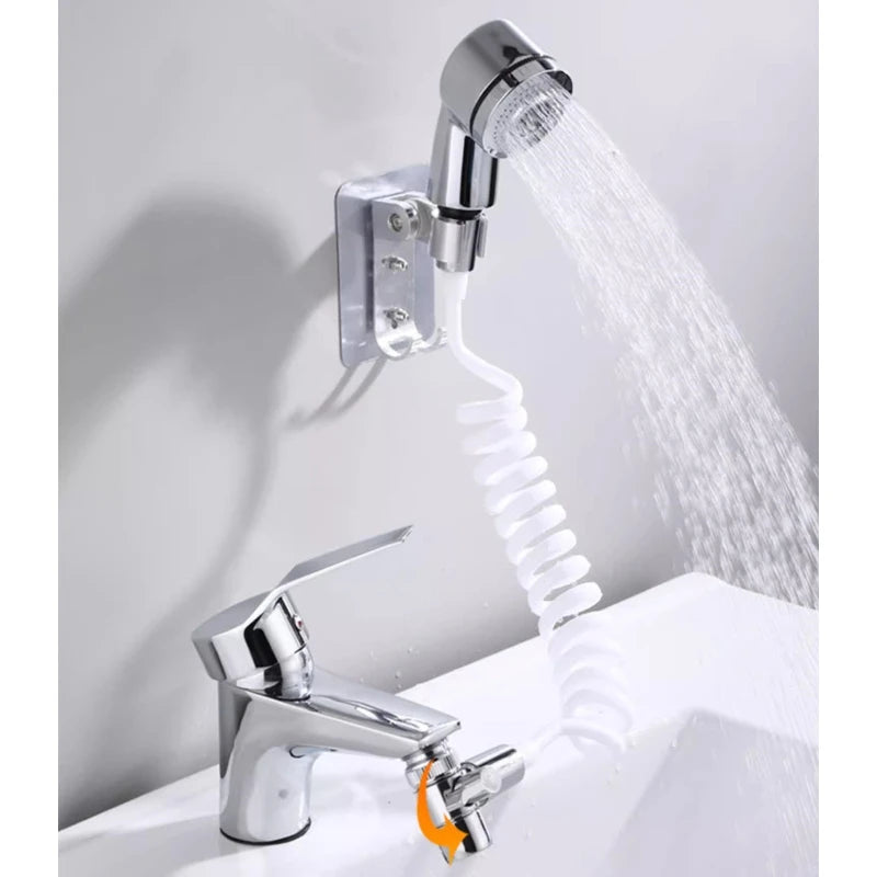 Bathroom Faucet Pull-out Hot and Cold Water Shower Head for Washing Hands and Face Basin Extension