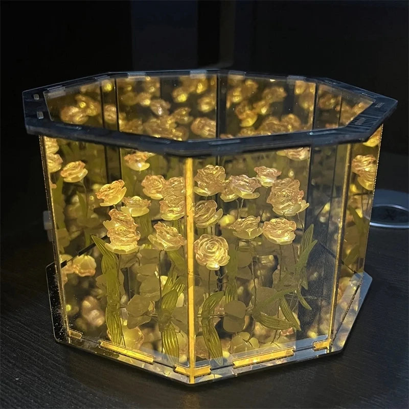 DIY Tulip Rose Mirror Cube Lamp Ornament Three-Dimensional Night light Material Package Handmade Craft Birthday Gifts