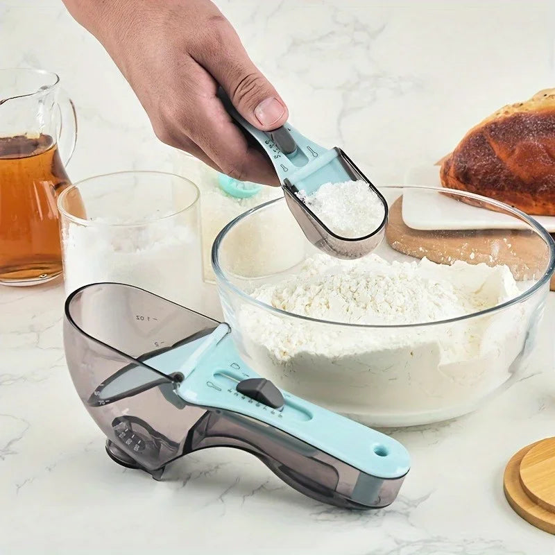 2pcs Adjustable Measuring Cups And Spoons Plastic Scoop Measuring Cup With Magnetic, For Dry And Liquid Ingredient Kitchen Tools